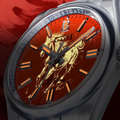 BONEST GATTI Men Automatic Watch 40mm Mechanical Wristwatch 30M Waterproof Sapphire Mirror Luminous Horse Year Dial