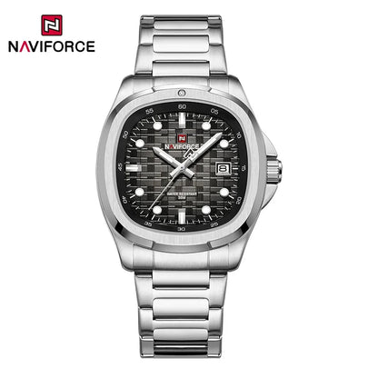 Montre-bracelet de sport NAVIFORCE pour hommes, à quartz, en acier inoxydable, lumineuse, avec calendrier, cadran carré, pour affaires