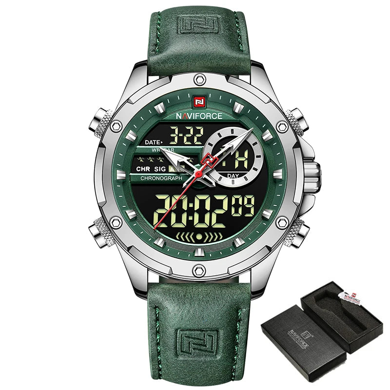 Montres militaires NAVIFORCE pour hommes Montre-bracelet de sport tendance chronographe alarme étanche à quartz grande horloge numérique pour hommes