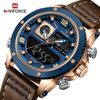 NAVIFORCE Double Display Leather Band Watch