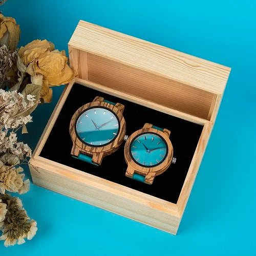 Montre en bois pour couple BOBOB BIRD pour homme et femme, montres personnalisées pour amoureux, cadeaux d'anniversaire dans un coffret cadeau en bois
