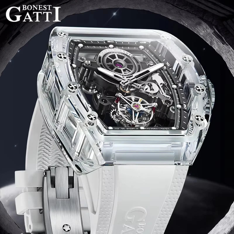 ChronoState BONEST GATTI Tourbillon – Montre Mécanique Automatique | Montre Squelette en Cristal Lumineuse