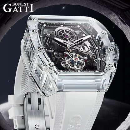 ChronoState BONEST GATTI Tourbillon – Montre Mécanique Automatique | Montre Squelette en Cristal Lumineuse