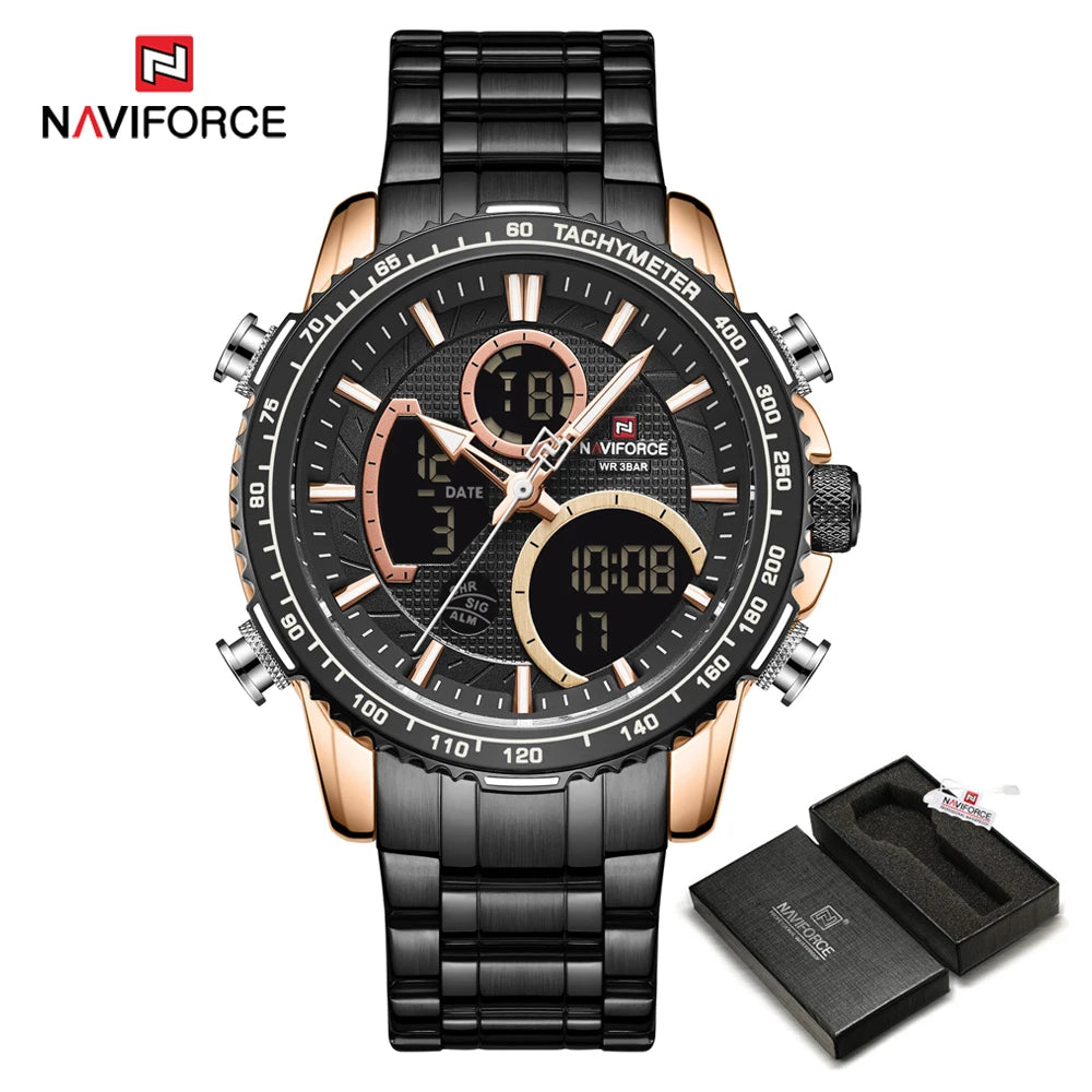 NAVIFORCE 2025 Nouvelle Montre Sport Homme Luxe Originale Montre-Bracelet en Acier Inoxydable Hommes Double Affichage Militaire Montres Étanche