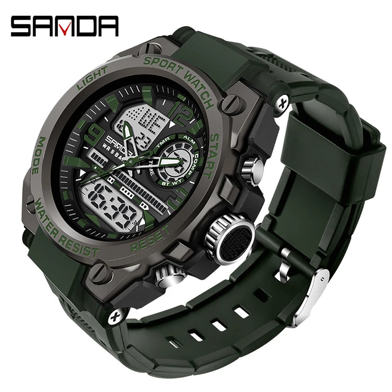 Montres de Sport à Quartz SANDA pour Hommes, Double Affichage LED Électronique Numérique, Étanche, Militaire, Relogios Masculino