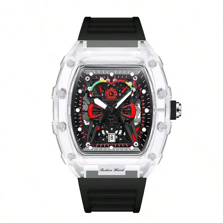 Nouvelle montre à quartz pour homme Boîtier transparent Bracelet en silicone Montres-bracelets lumineuses avec calendrier Style sport décontracté Montre à quartz pour hommes