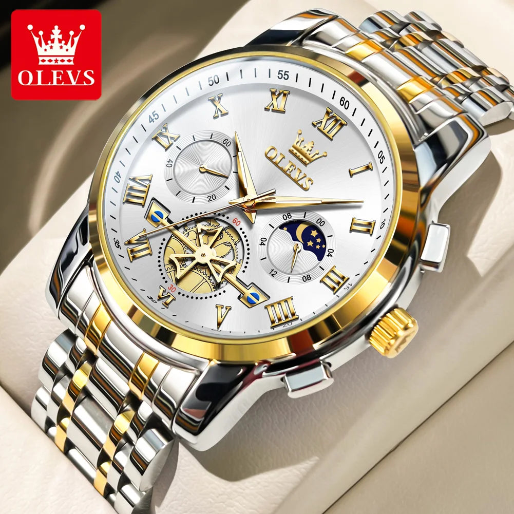 OLEVS 2859 Montre de luxe étanche en acier inoxydable à quartz pour hommes Chronographe Lumineuse Montres-bracelets pour hommes Relojes Para Hombre