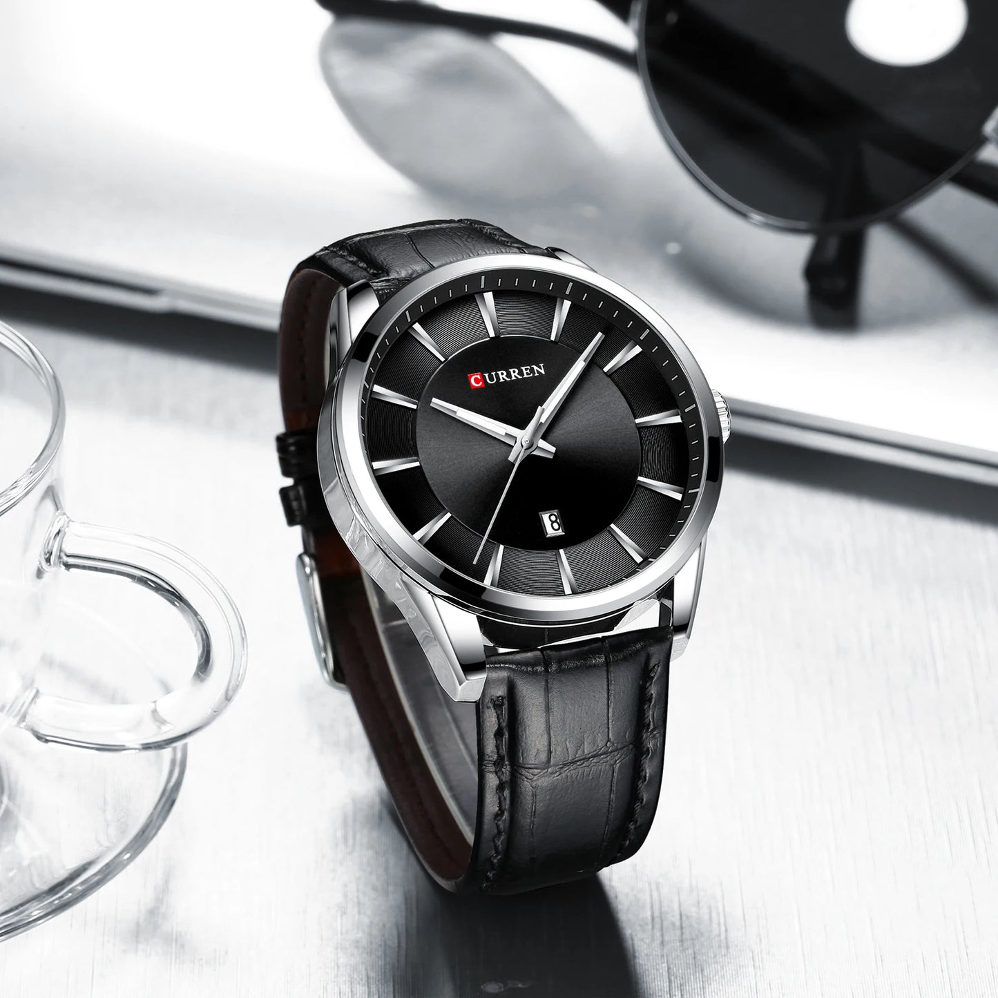 Montres CURREN à Quartz pour Hommes, Bracelet en Cuir, Montres-Bracelets Masculines, Marque de Luxe, Horloge d'affaires pour Hommes, 45 mm, Reloj Hombres