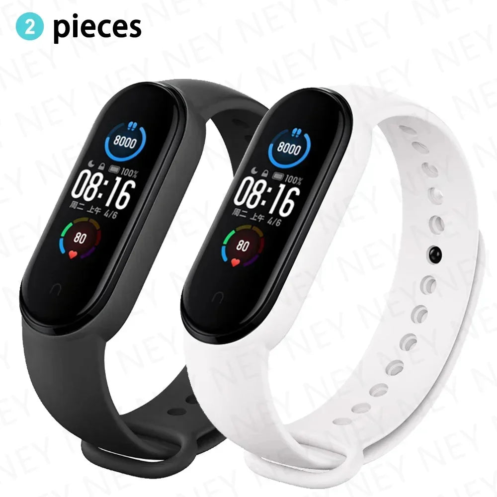 2PCS Watch Strap For Xiaomi Mi Band 7 6 5 4 3 Wristband Silicone Bracelet Wrist Straps MiBand 3/4 band6 Smartwatch Accessories