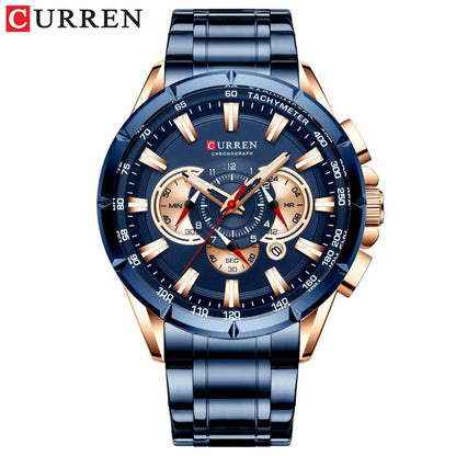 Montre Homme CURREN Business Montre de Luxe en Acier Inoxydable Chronographe Armée Militaire Montres à Quartz