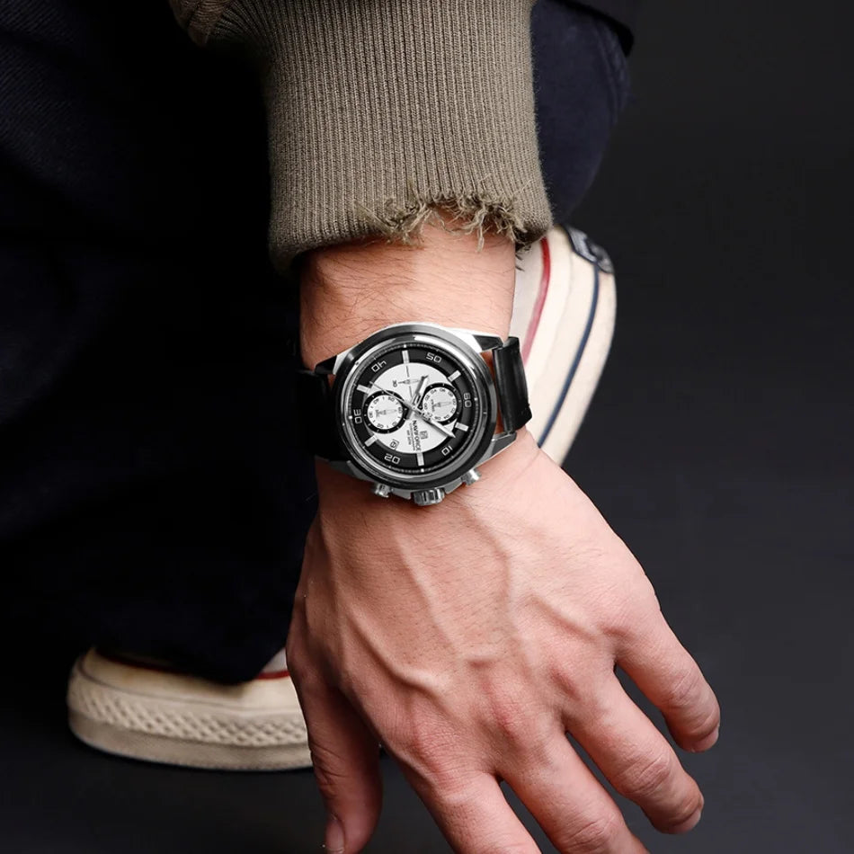 NAVIFORCE Montres Hommes Multifonctions Étanche Montre Quartz Lumineuse de Nuit Montre Bracelet en Cuir Business pour Hommes