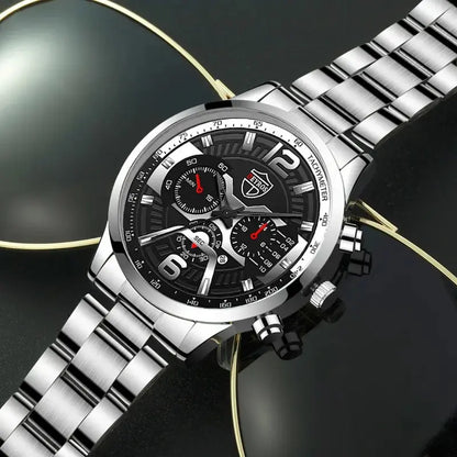 Ensemble 5 pièces DEYROS Montres tendance pour hommes avec calendrier Montres-bracelets à quartz en acier inoxydable pour hommes d'affaires Montre décontractée avec collier et bracelet