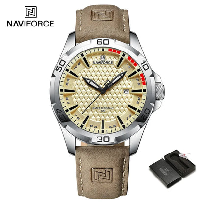 Montre à quartz pour hommes NAVIFORCE de grande marque, Sportive, antichoc, étanche, en cuir, masculine, mode de luxe, décontractée avec calendrier
