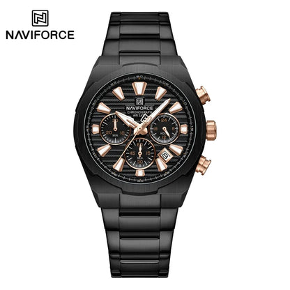 Montre-bracelet à quartz NAVIFORCE pour homme, multifonctionnelle, avec calendrier, chronomètre, lumineuse, étanche 30 ATM, bracelet en acier inoxydable