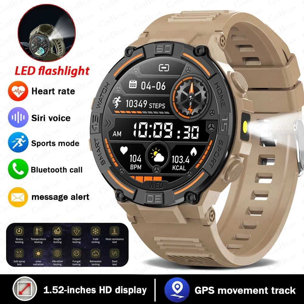 Smartwatch d'extérieur militaire 2026 pour hommes, appels Bluetooth, étanche, moniteur de santé, suivi sportif de course, compatible Android iOS