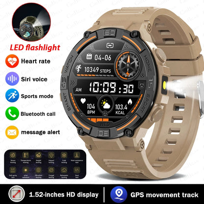 Smartwatch d'extérieur militaire 2026 pour hommes, appels Bluetooth, étanche, moniteur de santé, suivi sportif de course, compatible Android iOS