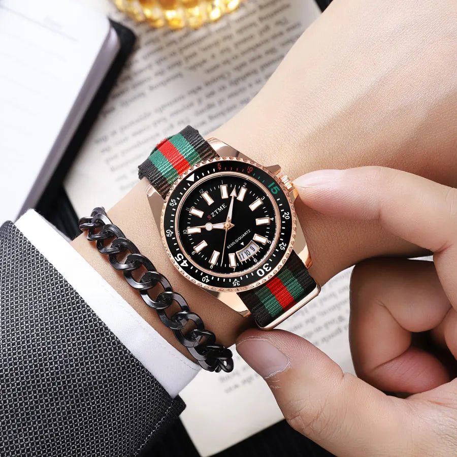 Nouvelle montre de calendrier à bracelet en nylon pour homme, luxueuse et simple montre à quartz de nuit pour hommes et femmes d'affaires