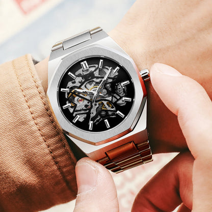 FORSINING Montres Homme Automatiques de Marque Supérieure Mécanique Transparente Étanche Militaire en Acier Inoxydable Montres-bracelets Sport