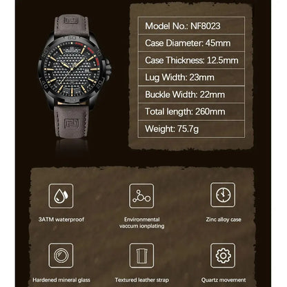 Montre-bracelet à quartz décontractée NAVIFORCE pour homme, style militaire, avec calendrier, étanche, en cuir, pour homme d'affaires, Relogio Masculino