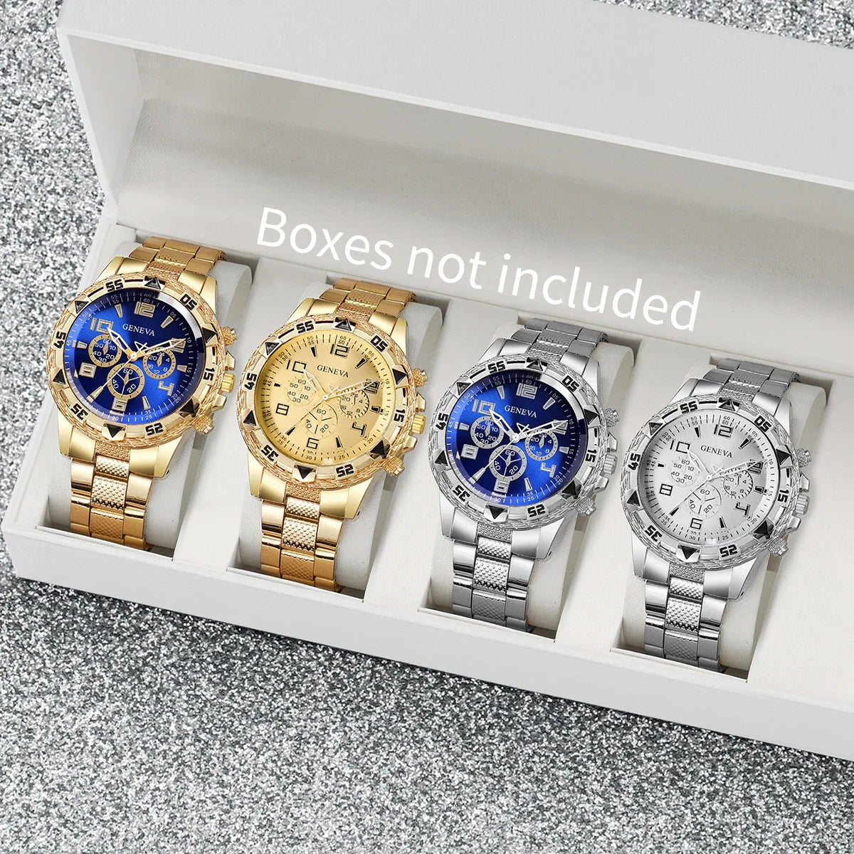 Ensemble de 4 montres de mode pour hommes, montres d'affaires à grand affichage, montre à quartz analogique pour hommes, cadeau, montres pour hommes (sans boîte)