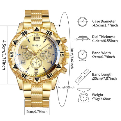 4 pièces/ensemble Montres Homme en Acier Inoxydable Tendance Montre-Bracelet à Quartz de Luxe Ensemble de Bijoux Reloj Hombre (Boîte non incluse)