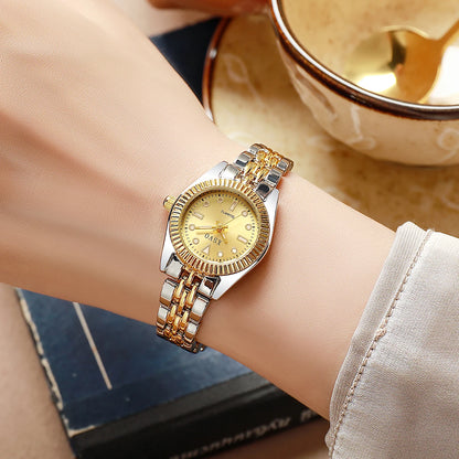 Luxury Two-Tone Women's Watch, Fluted Bezel Date Dial, Stainless Steel Bracelet, Elegant Quartz Timepiece for Business & Daily W