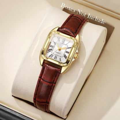 Montres-bracelets en cuir pour femmes Fashion Square Montre à quartz décontractée à cadran Roma pour femmes Relogio Feminino (sans boîte)