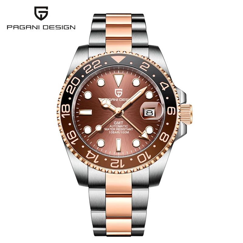 Montre-bracelet automatique PAGANI DESIGN 40 mm GMT Acier inoxydable Étanche Hommes Montre de marque supérieure Montres mécaniques de sport Hommes PD-1662
