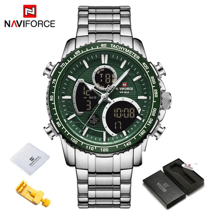 NAVIFORCE Montre Homme Tendance Marque de Luxe Sport Chronographe à Quartz Étanche Militaire en Acier Inoxydable