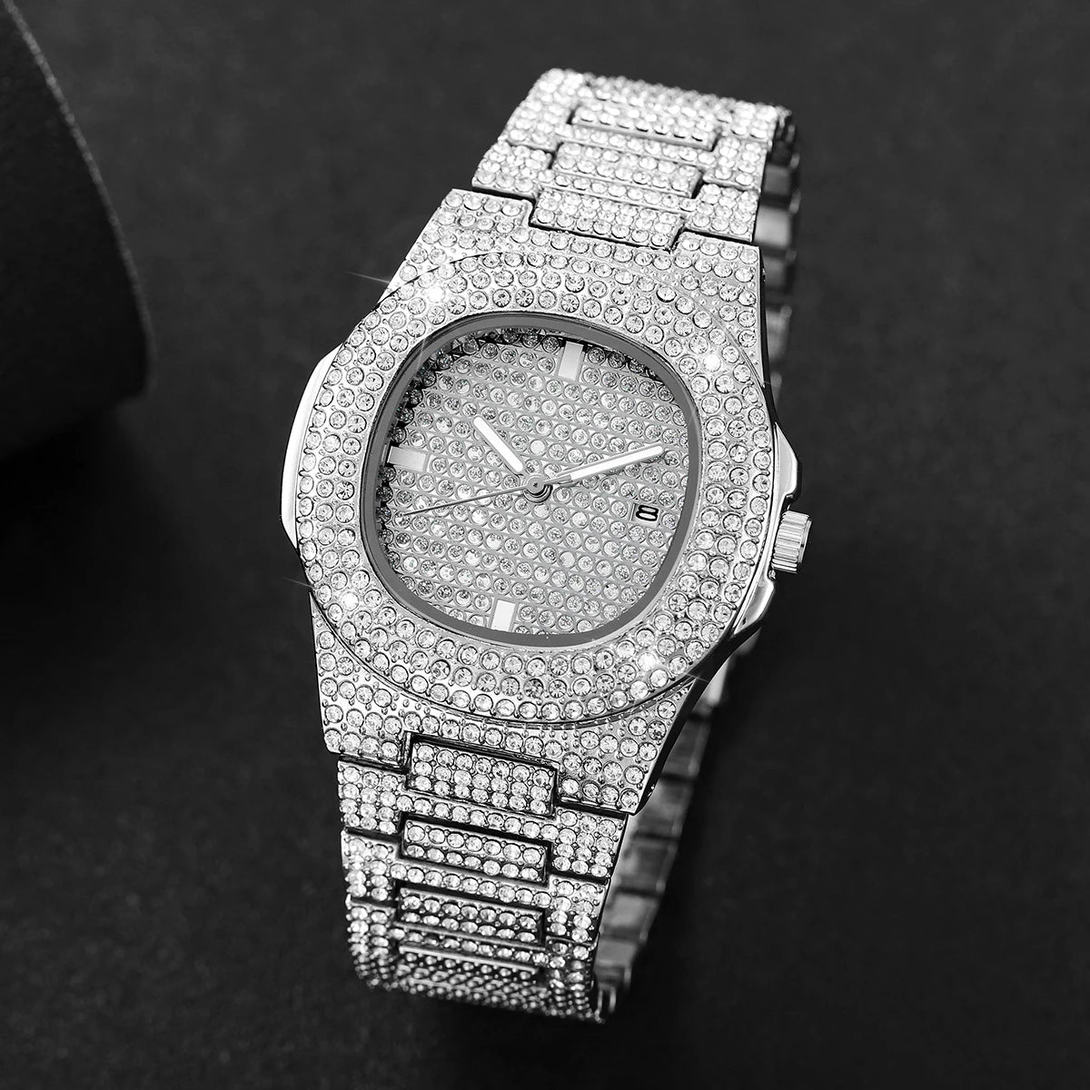 Full Diamond Stainless Steel Watch with Calendar 40mm