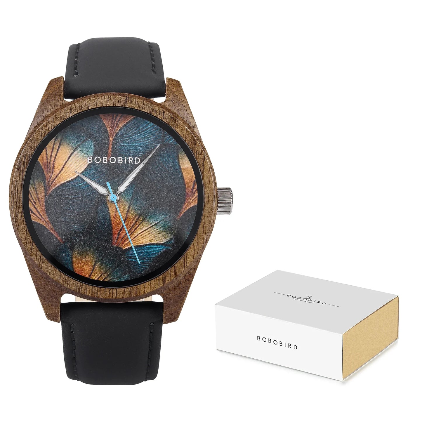 BOBOBIRD Wooden Quartz Watch for Men Black Leather Strap Walnut Wood Wristwatch with Gift Box for Men 2025 New Arrival
