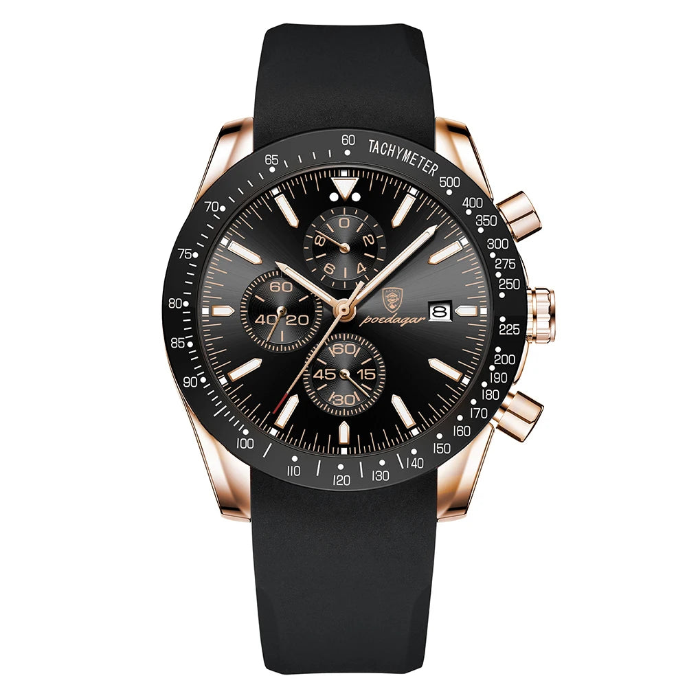POEDAGAR Montre Homme de Luxe Étanche Lumineuse Date Chronographe Montre-Bracelet à Quartz Homme Haute Qualité Sport Cuir Homme Montres