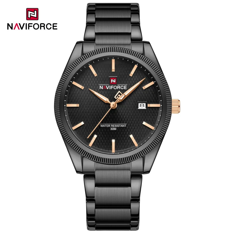 NAVIFORCE Men's Fashion Watch Luxury Business Quartz Wristwatch Stainless Steel Strap Waterproof Luminous Clock with Calendar