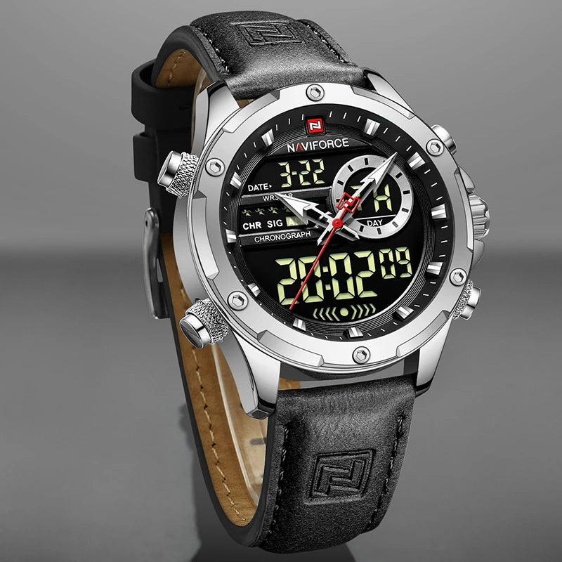 Montres militaires NAVIFORCE pour hommes Montre-bracelet de sport tendance chronographe alarme étanche à quartz grande horloge numérique pour hommes