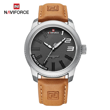 NAVIFORCE – Montre de sport homme de luxe de marque, montre-bracelet décontractée à quartz, étanche, en cuir analogique avec date