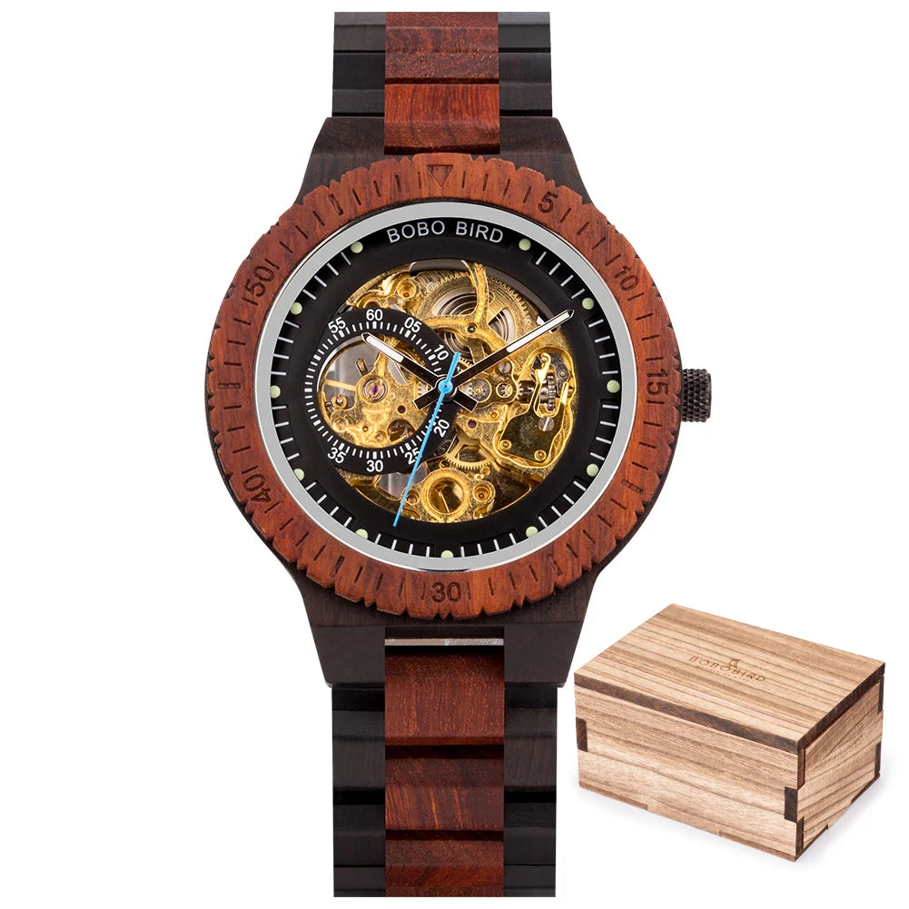 BOBO BIRD Montre Mécanique en Bois Homme Relogio Masculino Grandes Montres Homme Marque de Luxe Montres bracelet homme Dropshipping