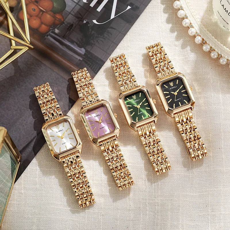 Montres de Luxe pour Femmes, Montre-Bracelet de Forme Rectangulaire en Acier, à Quartz, Reloj Mujer, Relogio Feminino, Cadeau pour Fille