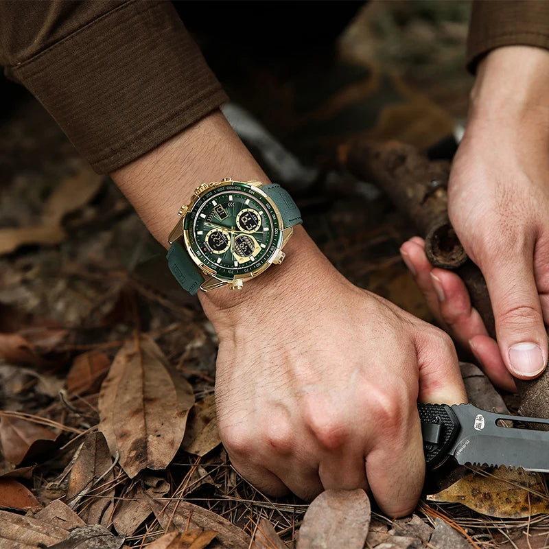 Nouvelles montres NAVIFORCE pour hommes en cuir montres-bracelets militaires de sport étanches à quartz chronographe masculin