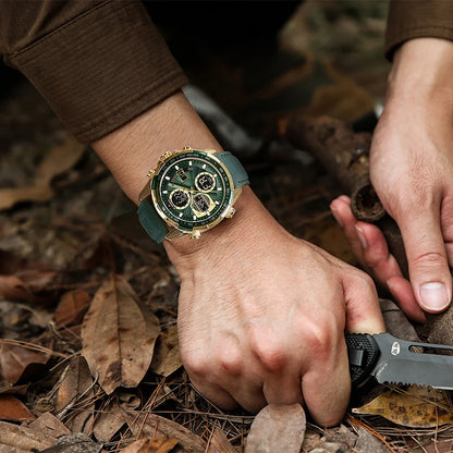 Nouvelles montres NAVIFORCE pour hommes en cuir montres-bracelets militaires de sport étanches à quartz chronographe masculin