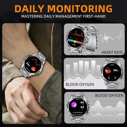 New 2026 Outdoor 800mAh Large Battery Smart Watch Men LED Flashlight Bluetooth Call Compass Sports Fitness Waterproof Smarwatch