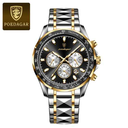 POEDAGAR Chronograph Stainless Steel Date Watch