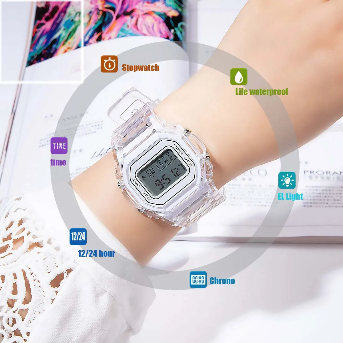Montre électronique de sport étanche Matcha vert hommes et femmes carré étudiant LED blanche