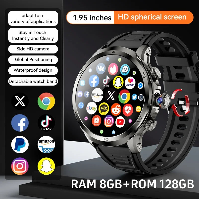 Montre intelligente H19 d'origine Android 10.0 avec caméra rotative à 190°, GPS, Wi-Fi, grand écran AMOLED de 1,95 pouce et stockage de 256 Go