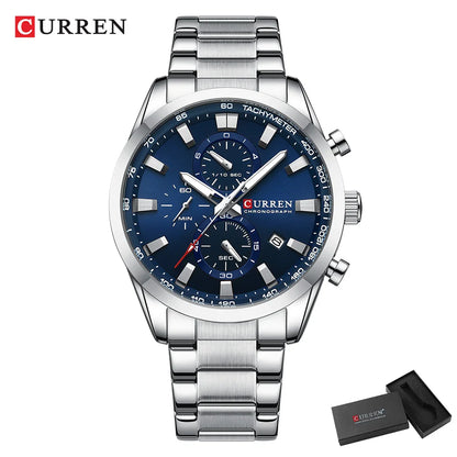CURREN Montre Sport Chrono à Quartz pour Homme - Bracelet en Acier Inoxydable et Cadran Multifonction