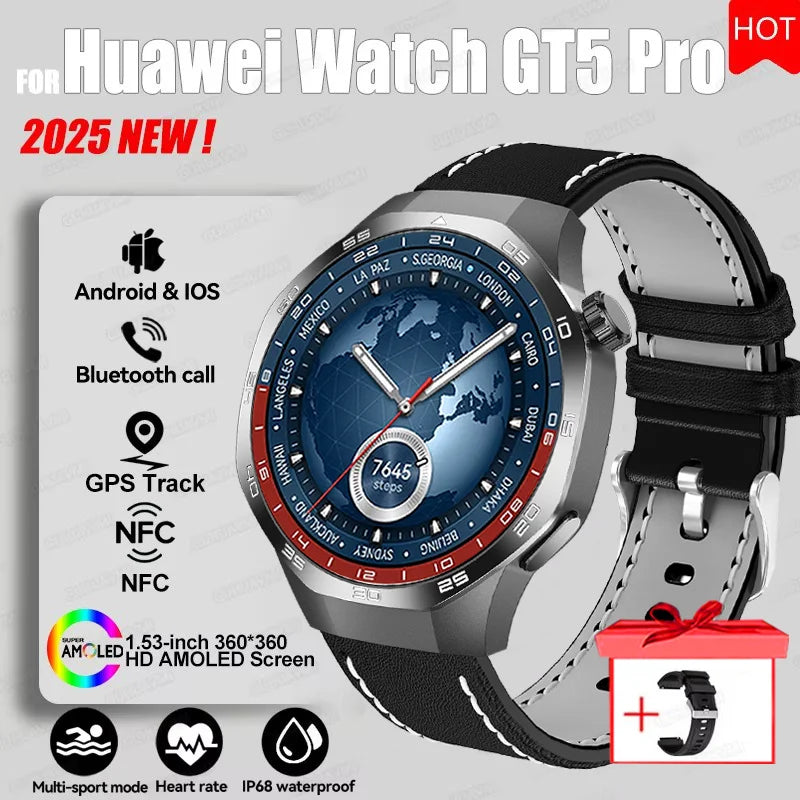 Montre connectée 2026 Watch 5 Pro GPS Suivi Boussole Hommes 360*360 Écran AMOLED NFC Appel BT Étanche Moniteur de Santé Montres Intelligentes Hommes