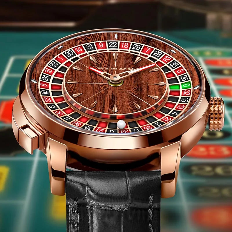 2025 PINDU  Men's Luxury Mechanical Watch Stainless Steel NH35 Wood Grain Roulette Top Brand Waterproof Sapphire Glass