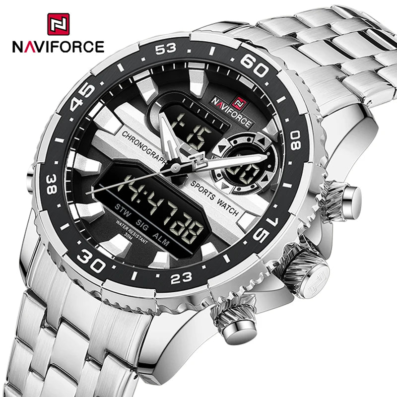 Montres Homme NAVIFORCE Original Tendance Marque LCD Affichage Analogique Numérique Quartz Homme Horloge 30m Étanche Lumineuse Montre-Bracelet Homme