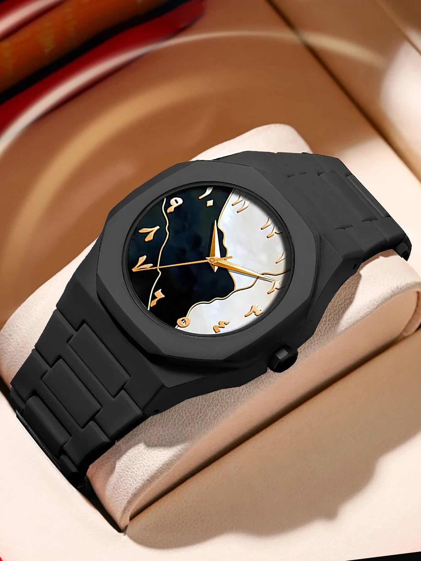 Ensemble Montre à Quartz Homme Bracelet Collier Bague, Bracelet en Plastique, Idéal pour le Quotidien et les Cadeaux de Fête, Boîte Non Incluse
