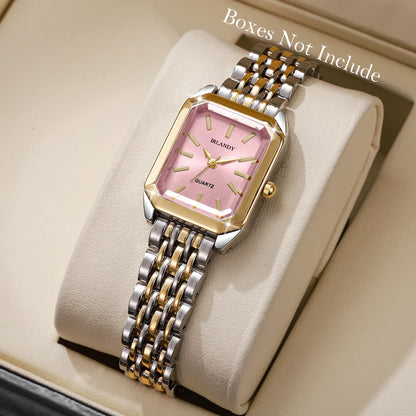 Montres Femme Rectangle Mode Bracelet Acier Dames Montre-Bracelet à Quartz Reloj Mujer Fille Horloge Cadeau (Sans boîte)