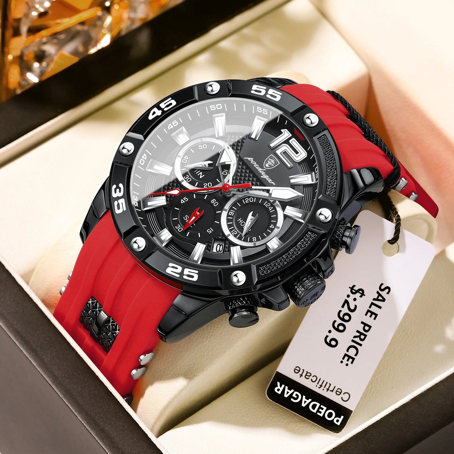 POEDAGAR Montre Homme Luxe Décontractée Étanche Lumineuse Chronographe Date Montre-Bracelet Homme Militaire Quartz de Haute Qualité